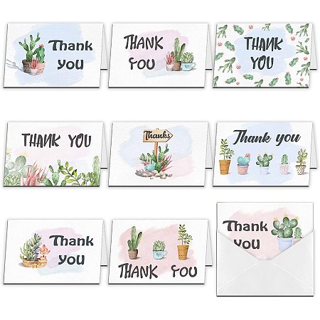 ARRICRAFT 9Pcs Thank You Cards Cactus Series Rectangle Thanks Theme Greeting Cards Set Thank You Notes with Envelopes for Thanksgiving Mother's Day, Father's Day 5.9x3.9in