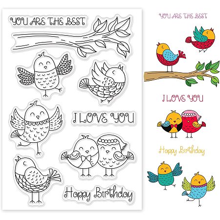 GLOBLELAND Happy Birthday and Owl Birds Silicone Clear Stamp I Love You Transparent Silicone Stamp Warm Words Rubber Stamp for Scrapbook Journal Valentine's Day Birthday Card Making