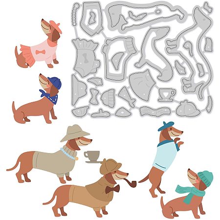 BENECREAT Animal Cutting Dies Dog with Coffe Hat Metal Stencil Template 3x3.6 inch Embossing Stencils for DIY Crafts Scrapbook Album