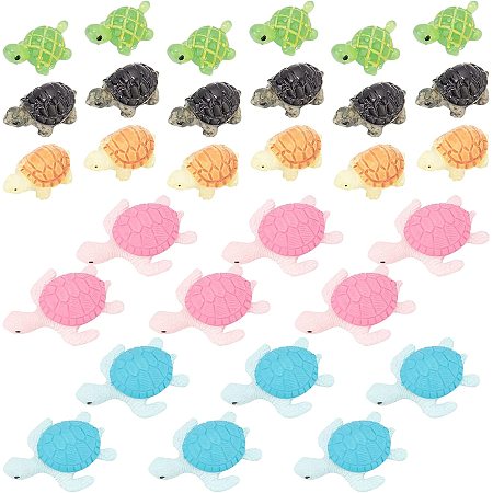 SUPERFINDINGS 30Pcs 5 Colors Miniature Sea Turtles Figures Tortoise Resin Home Ornaments Ocean Animal Figurines for DIY Home Garden Office Fish Tank Decorations