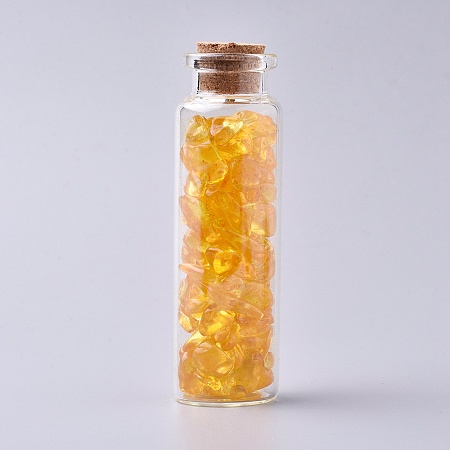 Honeyhandy Glass Wishing Bottle, For Pendant Decoration, with Citrine Chip Beads Inside and Cork Stopper, 22x71mm