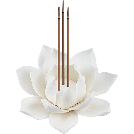 GORGECRAFT White Lotus Incense Holder Ceramic Incense Burner Flower Stick for Yoga Studio Living Room Home Decor(3.94 Inch)