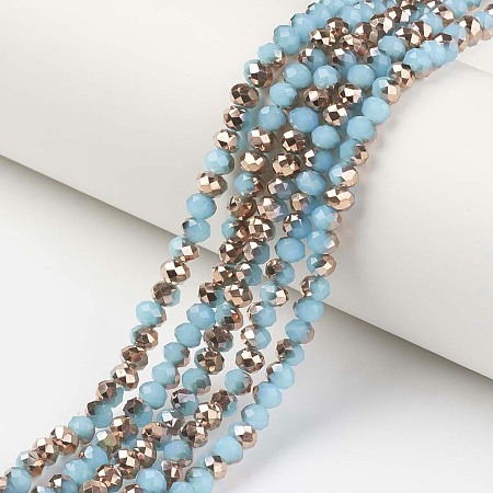 Arricraft Electroplate Opaque Glass Beads Strands, Half Copper Plated, Faceted, Rondelle, Light Sky Blue, 8x6mm, Hole: 1mm; about 72pcs/strand, 16.14 inches(41cm)