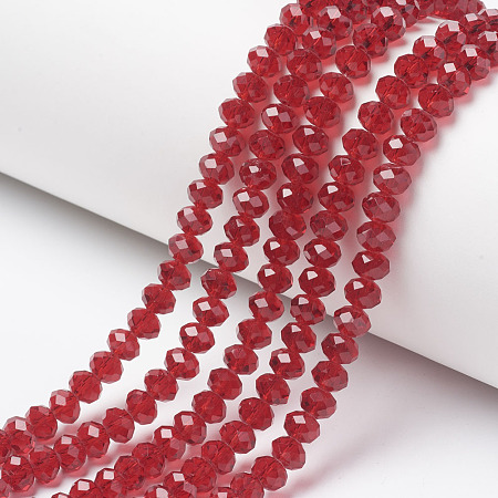 Glass Beads Strands, Faceted, Rondelle, FireBrick, 3x2mm, Hole: 0.4mm, about 199pcs/strand, 13.4 inch(34cm)