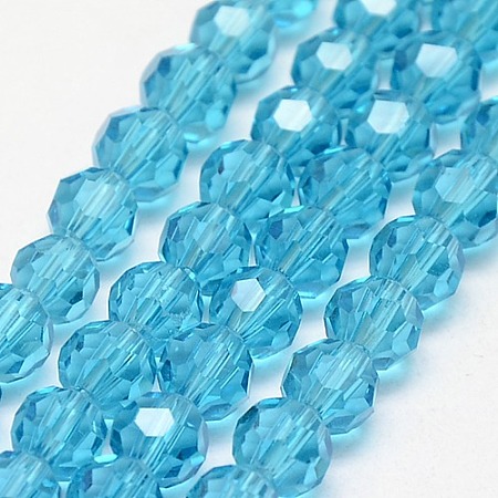 Honeyhandy Glass Beads Strands, Faceted, Round, Sky Blue, 8mm, Hole: 1.5mm, about 66~67pcs/strand, 15.12 inch~15.35 inch(38.4~39cm)