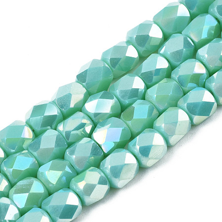 Honeyhandy Electroplate Glass Beads Strands, AB Color Plated, Faceted, Column, Medium Sea Green, 5.5x5mm, Hole: 1.2mm, about 99pcs/strand, 21.85 inch(55.5cm)