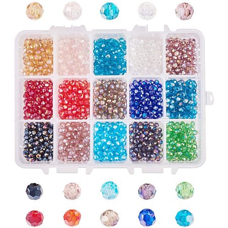 NBEADS 1 Box/1500 Pcs Crystal Abacus Faceted Round Glass Beads, Mixed Color Electroplate Faceted Jewelry Glass Beads Interval Loose Beads for DIY Pendants Necklace Bracelet Making