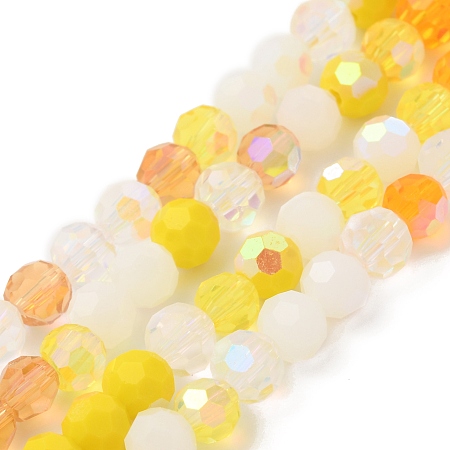 Electroplate Glass Beads Strands, Faceted, Half AB Color Plated, Round, Yellow, 6x5mm, Hole: 1.4mm, about 100pcs/strand, 20.87''(53cm)