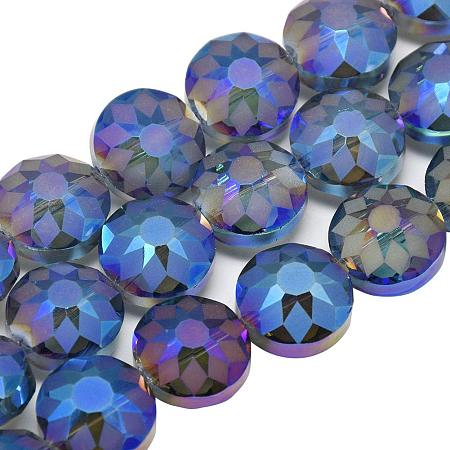 Arricraft About 100Pcs 14mm Electroplate Glass Beads Faceted Flat Round Beads Briolette Rainbow Plated Bead for Jewelry Making