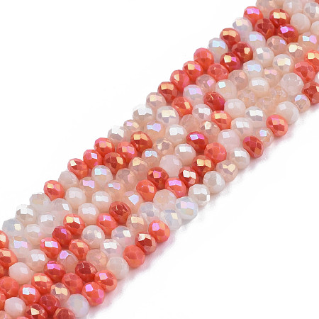 Electroplate Glass Beads Strands, AB Color Plated, Faceted, Rondelle, Salmon, 3x2.5mm, Hole: 0.7mm, about 188~190pcs/16.93 inch~17.71 inch(43~45cm)