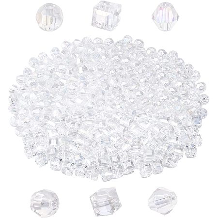 SUNNYCLUE 1 Box 240Pcs 3 Styel Crystal Glass Beads 8mm Round Glass Beads Cube Bicone Electroplate Glass Beads & Plastic Beads Containers for Bracelet Necklace Earrings DIY Craft Making