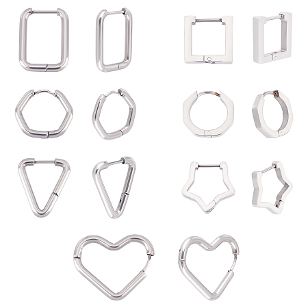 DICOSMETIC 14Pcs 7 Styles Stainless Steel Huggie Hoop Earrings with 1mm Pins Square/Ring/ Rectangle/Heart/Hexagon Earrings Components for Jewelry DIY Making Girls Women Men