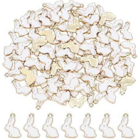 Arricraft 100 Pcs Easter Bunny Charms 17×11mm, Enamel Alloy Rabbit Charms, Metal Dangle Charms for Jewelry Making Bracelet Necklace ( Light Gold & White )