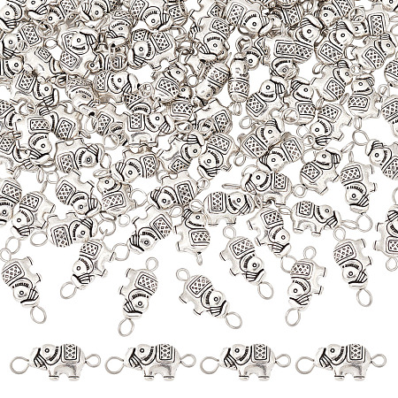 Arricraft 100 Pcs Connector Charms, Antique Silver Alloy Elephant Amulet Charm Tibetan Style with 304 Stainless Steel Double Rings Connection Amulet Jewelry for Bracelet Necklace Anklet Making