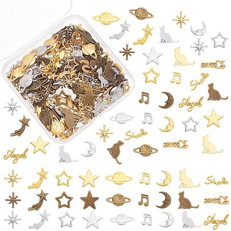 OLYCRAFT 228pcs Cosmos Cat Resin Fillers Leaf Musical Note Alloy Cabochons Resin Fillers Alloy Epoxy Resin Supplies Filling Accessories Nail Art Decoration Slime Charm for Resin Making - 3 Colors