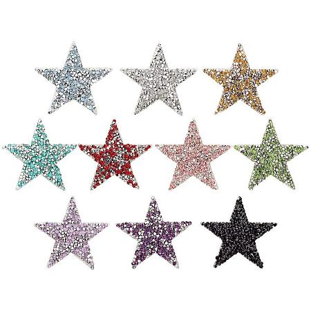 PandaHall Elite 10 pcs 10 Colors Star Crystal Glitter Rhinestone Stickers Iron on Stickers Bling Star Patches for Dress Home Decoration, Mixed Colors