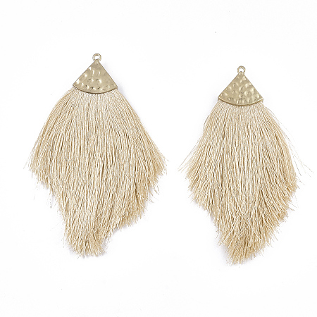 Honeyhandy Polyester Tassel Big Pendant Decorations, with Alloy Findings, Golden, BurlyWood, 100~108x51~62x7mm, Hole: 2mm