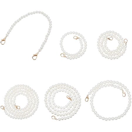 WADORN 6 Sizes Pearl Bead Chain Strap, Purse Chain Handle Imitation Pearl Bead Short Handbag Chain, 4/11/15/20/23/35 Inch Crossbody Chain Strap Purse Extender Chain Bag Chain Replament Accessories