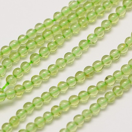 Honeyhandy Natural Peridot Beads Strands, Round, 2mm, Hole: 0.8mm, about 184pcs/strand, 15.3 inch