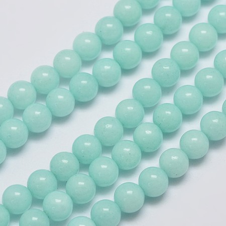 Honeyhandy Natural Malaysia Jade Beads Strands, Imitation Amazonite, Round, Dyed, Pale Turquoise, 6mm, Hole: 0.8mm, about 64pcs/strand, 15 inch