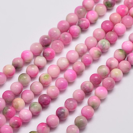 ARRICRAFT Natural Malaysia Jade Beads Strands, Round, Dyed, Pink, 6mm, Hole: 0.8mm; about 64pcs/strand, 15 inches