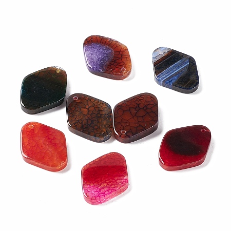 Natural Crackle Agate Pendants, Dyed & Heated, Rhombus, 33~33.5x24.5~25.5x3~5mm, Hole: 1.6~2mm