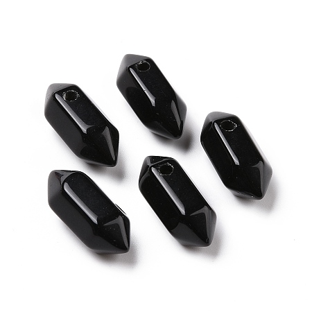 Honeyhandy Natural Obsidian Double Terminal Pointed Pendants, Faceted Bullet Charm, 18.5~20x8~9x8~9mm, Hole: 1.5mm