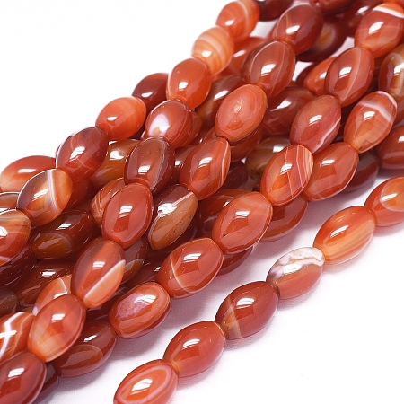 Nbeads Natural Banded Agate/Striped Agate Beads Strands, Dyed & Heated, Rice, 11~12x8mm, Hole: 0.8mm; about 33 pcs/Strand, 14.96''(38 cm)