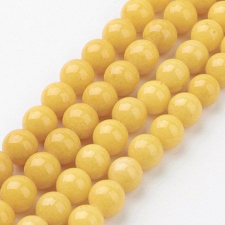 Honeyhandy Natural Mashan Jade Round Beads Strands, Dyed, Yellow, 8mm, Hole: 1mm, about 51pcs/strand, 15.7 inch