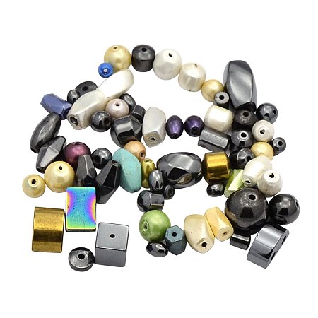 NBEADS 300g Non-Magnetic & Magnetic Synthetic Hematite Beads, Mixed Shape Loose Synthetic Hematite Beads, Mixed Color, 4~28x4~20x2~10mm, Hole: 0.5~2mm
