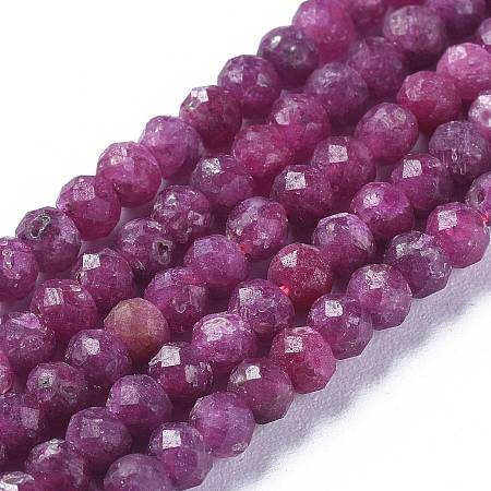 Honeyhandy Natural Ruby/Red Corundum Beads Strands, Faceted, Rondelle, 3.5~4x2.8~3mm, Hole: 0.6mm, about 139pcs/strand, 15.35 inch(39cm)