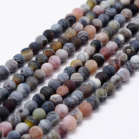 Honeyhandy Frosted Natural Agate Beads Strands, Round, Dyed & Heated, Black, 6mm, Hole: 0.8mm, about 62~65pcs/strand, 15.1 inch