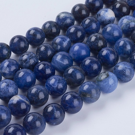 Honeyhandy Natural Sodalite Beads Strands, Round, 10mm, Hole: 1mm, about 19pcs/strand, 7.6 inch