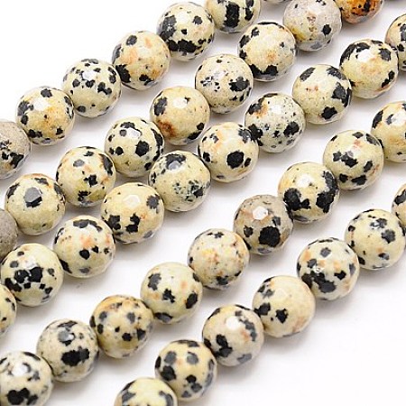 Honeyhandy Natural Dalmation Jasper Beads Strands, Faceted, Round, 8mm, Hole: 1mm, about about 45pcs/strand, 14.5 inch