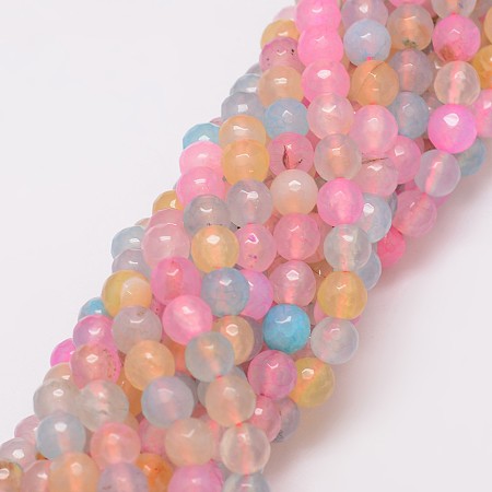 Honeyhandy Natural Agate Bead Strands, Dyed, Faceted, Round, Pearl Pink, 8mm, Hole: 1mm, about 47pcs/strand, 14 inch