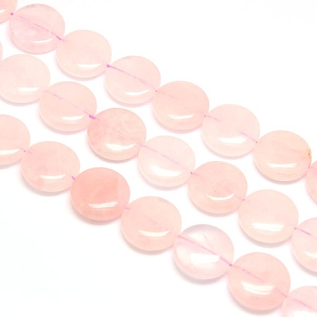 Honeyhandy Natural Flat Round Rose Quartz Beads Strands, 20x7~9mm, Hole: 1mm, about 20pcs/strand, 15.74 inch