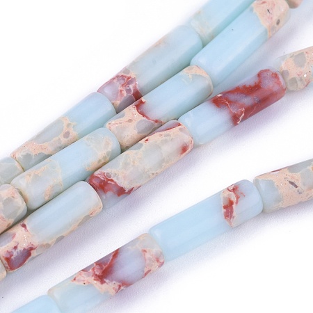 Honeyhandy Synthetic Imperial Jasper Beads Strands, Dyed, Column, Light Blue, 13~15x4.5mm, Hole: 1mm, about 28~29pcs/strand, 14.96 inch~15.5 inch(38~39.5cm)