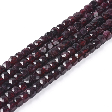Honeyhandy Natural Garnet Beads Strands, Faceted, Cube, 4~4.5x4~4.5x4~4.5mm, Hole: 0.8mm, about 87~101pcs/strand, 15.55 inch(39.5cm)