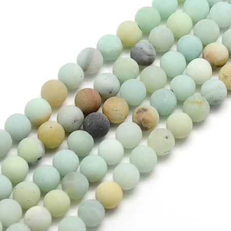 Frosted Natural Amazonite Round Bead Strands, 8mm, Hole: 1mm; about 47~49pcs/strand, 14.9~15.6 inches