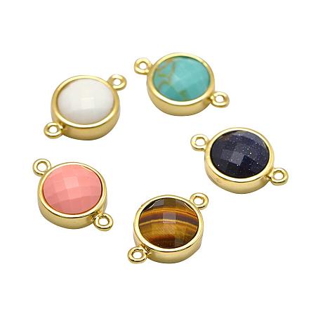 ARRICRAFT Gemstone Links, with Brass Findings, Flat Round, Faceted, Golden, 19x12x5.5mm, Hole: 1mm