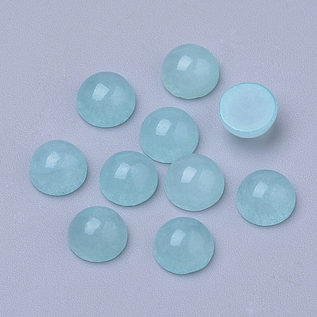 Honeyhandy Natural White Jade Cabochons, Dyed, Half Round/Dome, Medium Turquoise, 6x3~4mm