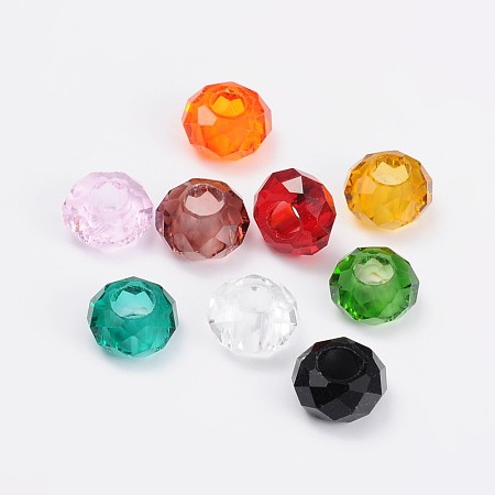Honeyhandy Glass European Beads, Large Hole Beads, No Metal Core, Rondelle, Mixed Color, 14x8mm, Hole: 5mm