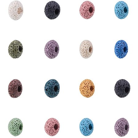 NBEADS 200 Pcs 15mm Random Mixed Color Lava Gemstone Beads, Large Hole European Beads Rondelle Loose Beads for Jewelry Making