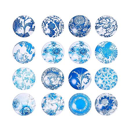 ARRICRAFT 1 Box(about 50pcs) 25mm Mixed Color Printed Half Round/Dome Glass Cabochons for Jewelry Making (Blue and White Floral)
