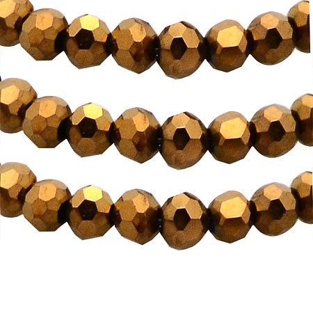 NBEADS 1 Strand Full Copper Plated Glass Faceted Round Spacer Beads Strands with 3mm,Hole:1mm,about 100pcs/strand