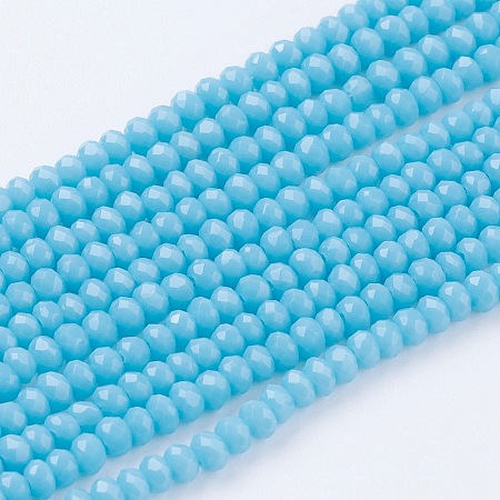 Honeyhandy Imitation Jade Glass Beads Strands, Faceted, Rondelle, Cyan, 3x2~2.5mm, Hole: 0.5mm, about 186~190pcs/strand, 17 inch