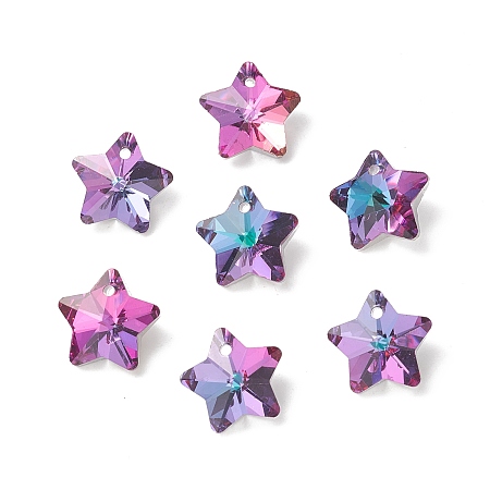 Electroplate Glass Charms, Faceted, Star, Teal, 13x13.5x7mm, Hole: 1.2mm