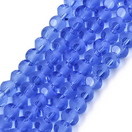 ARRICRAFT Transparent Glass Beads Strands, Faceted(6 Facets), Frosted Round, Royal Blue, 4.5x4mm, Hole: 1mm; about 88~100pcs/strand, 14.57 inches~15.75 inches(37~40cm)