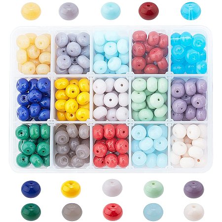 Pandahall Elite 15 Color 10mm Opaque Beads for Jewelry Making, Solid Color Disc Opaque Glass Beads for Spring Necklace Bracelets Making