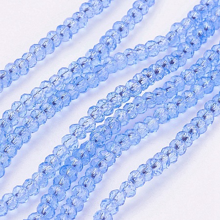 Honeyhandy Transparent Glass Beads Strands, Faceted, Rondelle, Cornflower Blue, 3x2mm, Hole: 0.5mm, about 160~165pcs/strand, 15.35 inch~15.75 inch(39~40cm)